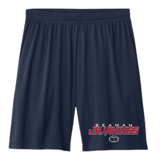 Seaman Jr Vikings primary football cooling performance short in navy with SEAMAN JR VIKINGS logo on left leg