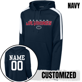 Navy Seaman Jr Vikings primary football fan favorite hoodie customized with NAME 00 on back in white - customized option