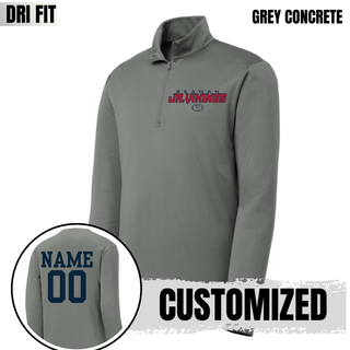 Grey concrete Seaman Jr Vikings primary football quarter zip pullover customized with NAME 00 on back in navy