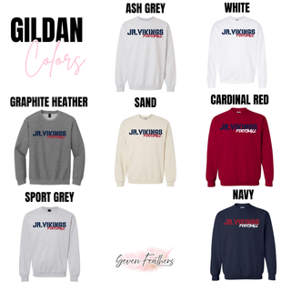 Seaman Jr. Vikings Stencil Grit Football Gildan sweatshirt color options ash grey white graphite heather sand cardinal red sport grey navy
