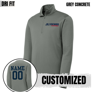 Grey concrete Seaman Jr Vikings Football PosiCharge quarter zip pullover with custom name and number on back option