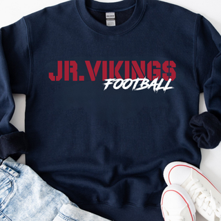 Seaman Jr. Vikings Stencil Grit Football top in navy with red stencil lettering and distressed script design
