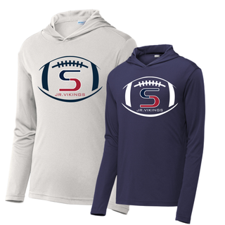 Silver and navy posicharge competitor hoodies with seaman jr. vikings team football graphic design
