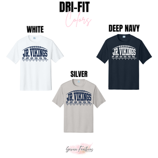 Seaman Jr. Vikings Yard Line Dri-Fit performance tee and long sleeve colors: white, deep navy, and silver