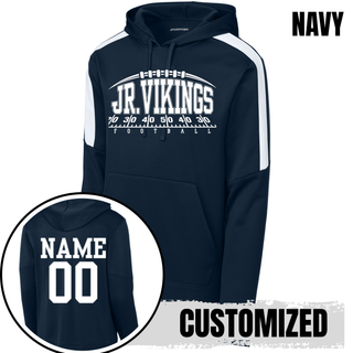 Seaman Jr. Vikings Yard Line logo on a black Fan Favorite pullover hoodie