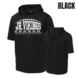 Seaman Jr. Vikings Yard Line logo on a black fleece short sleeve hooded pullover, front and back view