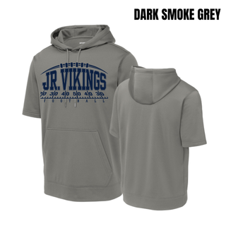 Seaman Jr. Vikings Yard Line logo on a dark smoke grey fleece short sleeve hooded pullover, front and back view