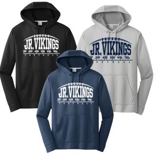 Seaman Jr. Vikings Yard Line performance fleece hoodie color options: black, silver, and deep navy