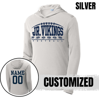 Seaman Jr. Vikings Yard Line logo on a black PosiCharge Competitor hoodie with optional back name and number