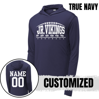 Seaman Jr. Vikings Yard Line logo on a silver PosiCharge Competitor hoodie with optional back name and number