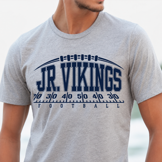 Seaman Jr. Vikings Yard Line logo detail on a heather grey tee