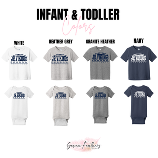 Seaman Jr. Vikings Yard Line infant and toddler colors: white, heather grey, granite heather, and navy