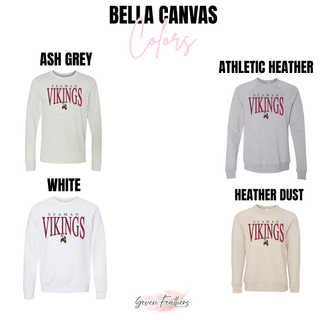 Seaman Vikings Arch Mascot Bella Canvas sweatshirts in ash grey, athletic heather, white, and heather dust