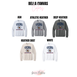 Seaman Vikings basketball mascot graphic on Bella Canvas fleece in ash, athletic heather, deep heather, heather dust, and white