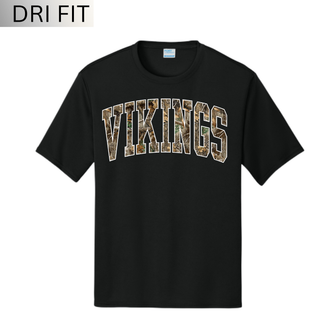 Black Dri-Fit Performance Top with arched VIKINGS Realtree camo print and white outline