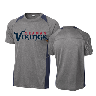 Seaman Vikings Champion Colorblock Contender Dri-Fit Performance Top in grey and navy showing front and back
