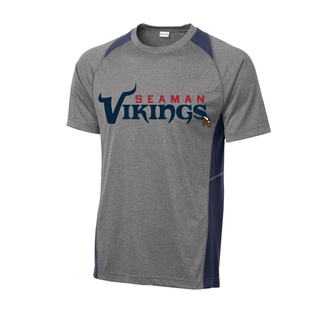 Seaman Vikings Champion Colorblock Contender Dri-Fit Performance Top in grey with navy contrast panels and Seaman Vikings graphic on front
