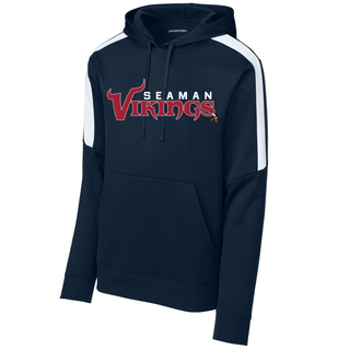 Seaman Vikings Champion Fan Favorite Hoodie in navy and white with Seaman Vikings graphic on front
