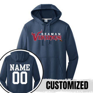 Seaman Vikings Champion Performance Hoodie in navy with customized name and number on back