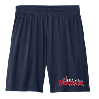 Seaman Vikings Champion Performance Shorts in deep navy with Seaman Vikings graphic on lower left leg
