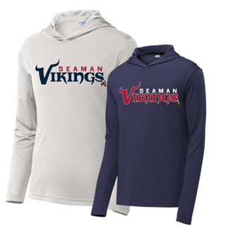 Seaman Vikings Champion PosiCharge Competitor Hoodie in silver and navy with Seaman Vikings graphic on front

