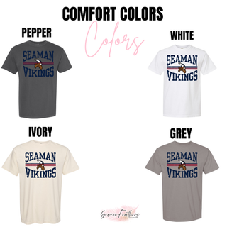 Seaman Vikings Cheer Arch Top Comfort Colors options: Pepper, White, Ivory, and Grey