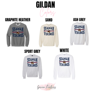 Seaman Vikings Cheer Arch Top Gildan color options: Graphite Heather, Sand, Ash Grey, Sport Grey, and White