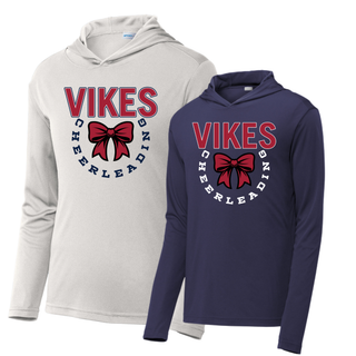 Seaman Vikings Cheer Bow Circle PosiCharge Competitor Hoodie in White and True Navy with VIKES Cheerleading bow circle design