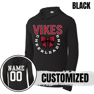 Seaman Vikings Cheer Bow Circle PosiCharge Competitor Hoodie in Black with VIKES Cheerleading bow circle design and customizable name and number on back