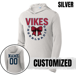 Seaman Vikings Cheer Bow Circle PosiCharge Competitor Hoodie in Silver with VIKES Cheerleading bow circle design and customizable name and number on back