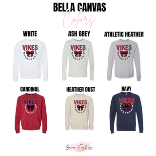 Seaman Vikings Cheer Bow Circle Top Bella Canvas color options: White, Ash Grey, Athletic Heather, Cardinal, Heather Dust, and Navy