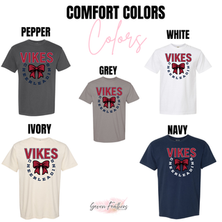 Seaman Vikings Cheer Bow Circle Top Comfort Colors color options: Pepper, White, Grey, Ivory, and Navy