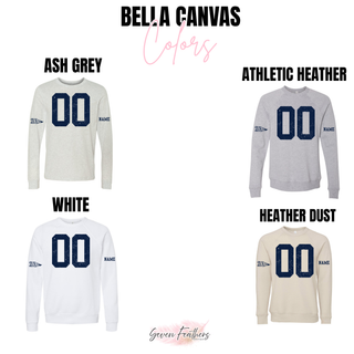 Seaman Vikings custom number jersey Bella Canvas color chart showing Ash Grey, Athletic Heather, White, and Heather Dust options