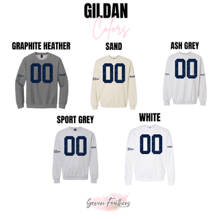 Seaman Vikings custom number jersey Gildan color chart showing Graphite Heather, Sand, Ash Grey, Sport Grey, and White options