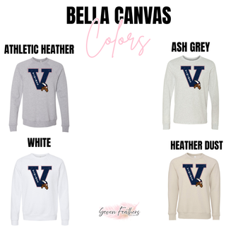 Seaman Vikings distressed letter graphic on Bella Canvas fleece in athletic heather, ash grey, white, and heather dust