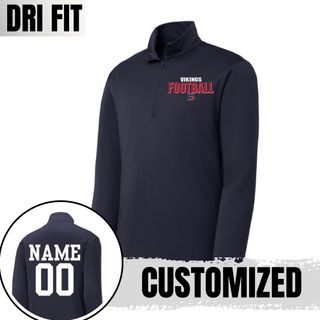 Sport-Tek true navy quarter zip pullover with customizable name and number on back shown in inset circle