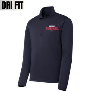 Sport-Tek true navy PosiCharge Competitor quarter zip with red and white VIKINGS FOOTBALL and S logo left chest