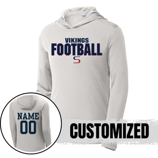 Silver PosiCharge Competitor hoodie with Seaman Vikings football bold pride on front and custom name and number on back
