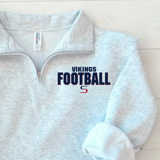 Jerzees ash grey Quarter-Zip Pullover with VIKINGS FOOTBALL and S logo in navy and red on left chest