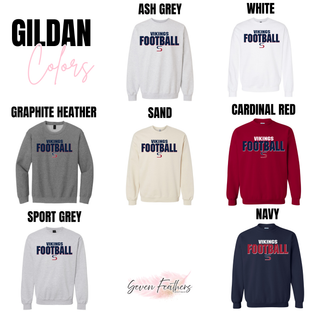 Gildan Seaman Vikings football bold pride crewneck in ash grey, white, graphite heather, sand, cardinal red, sport grey, navy
