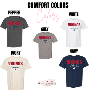 Seaman Vikings Football Lace Up Comfort Colors tee in pepper, grey, white, ivory, and navy
