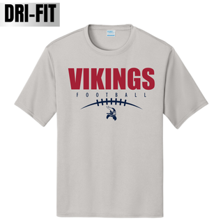 Seaman Vikings Football Lace Up Dri-Fit Performance Top in silver with Vikings Football lettering, lace arc, and mascot
