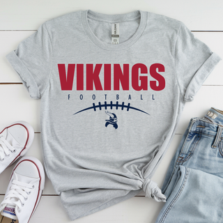 Seaman Vikings Football Lace Up Graphic Top sport grey tee with bold Vikings Football lettering, lace arc, and mascot
