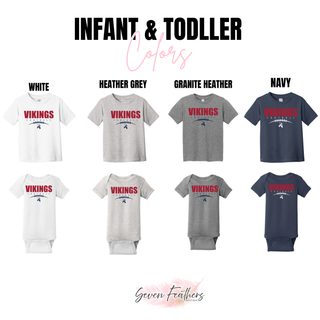 Seaman Vikings Football Lace Up infant tee and onesie in white, heather grey, granite heather, and navy

