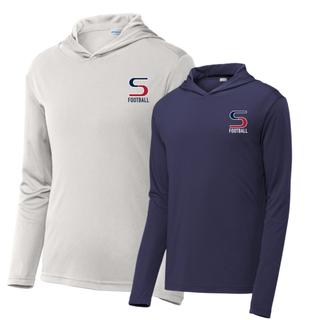 Silver and navy posicharge competitor hoodies with seaman vikings football s pocket logo on left chest
