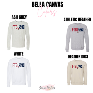 Bella Canvas Seaman Vikings ftbl szn long sleeve color chart in ash grey, athletic heather, white, and heather dust
