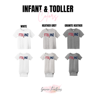Seaman Vikings ftbl szn infant and toddler tee and onesie color chart in white, heather grey, and granite heather
