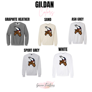 Seaman Vikings Mascot Top Gildan color options: Graphite Heather, Sand, Ash Grey, Sport Grey, and White