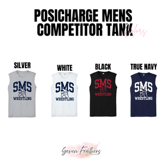 Seaman Vikings men's PosiCharge Competitor Tank shown in Silver, White, Black, and True Navy with the SMS Viking Wrestling design