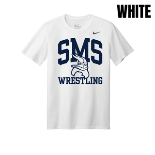 White Seaman Vikings men's rLegend tee with navy SMS, Viking head, and Wrestling design